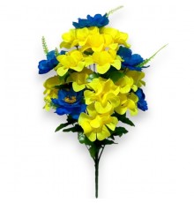 Искусственные цветы букет Облако желто-синий серия Украина, 60см