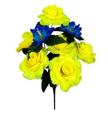 Искусственные цветы букет роз с колокольчиком серия Украина, 48см