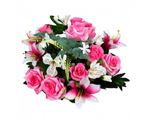 Искусственные цветы букет микс розы, лилии, альстромерии, 56см