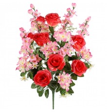 Искусственные цветы букет композиция розы с гладиолусом и геранью, 69см