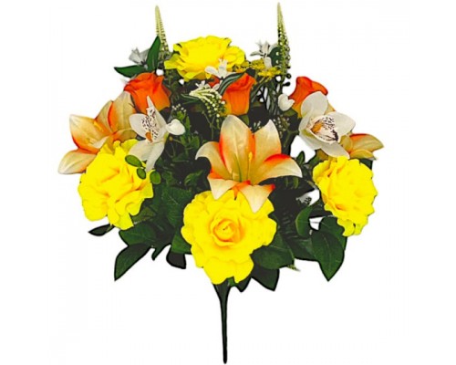 Искусственные цветы букет микс розы, орхидеи, лилии, 56см